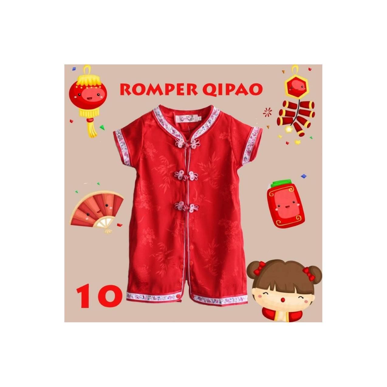 romper baju imlek cheongsam anak bayi cewe perempuan merah bunga sakur