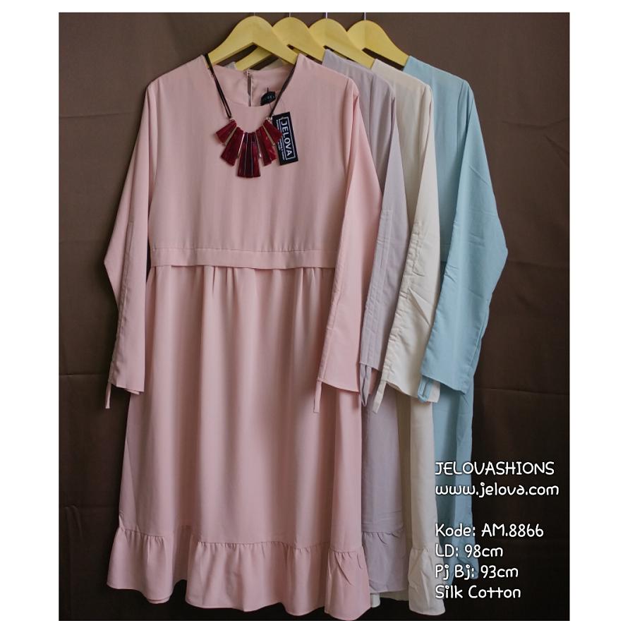 Jelova Atasan Baju Wanita Semi Dress Blouse Tunik Formal AM-8866 - Blue Sky