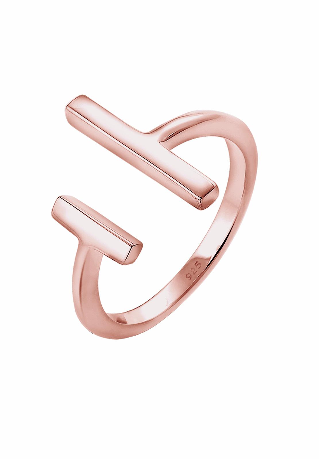 Elli Germany 925 Sterling Silver Ring Bar Geo Minimal Trend Rose Gold Rosegold