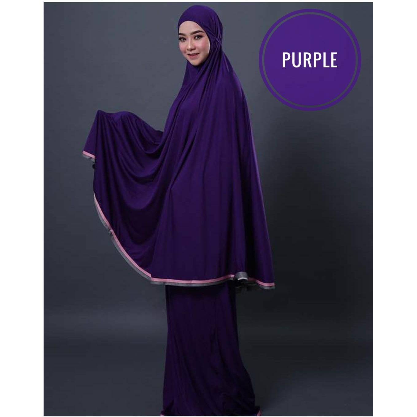 Telekung Impor - Mukena Polos - Cotton Viscose beralun Silky - Purple