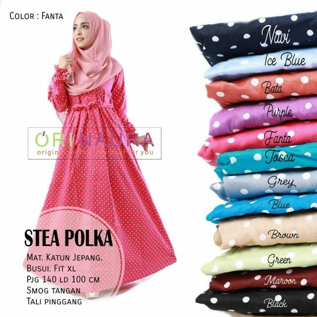 (TERBARU) Gamis Stea Polka Dress Ori Naura Longdress Maxi Katun Jepang (Bata)