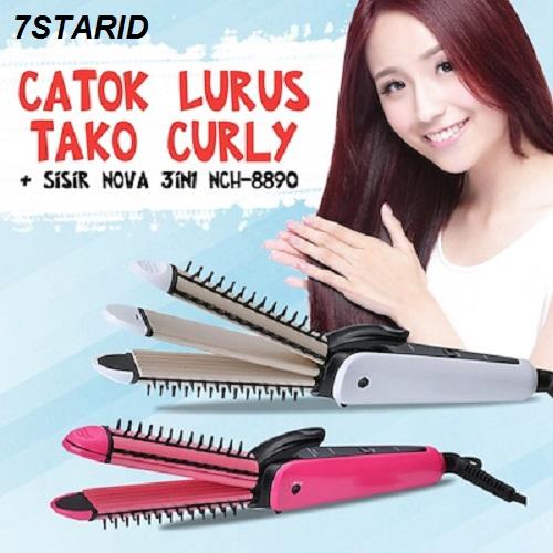Catokan Rambut 3 in 1 Multifungsi 7STAR - Catok Lurus/Wavy/Curly 3 in 1 Nova NHC-8890 - Pink