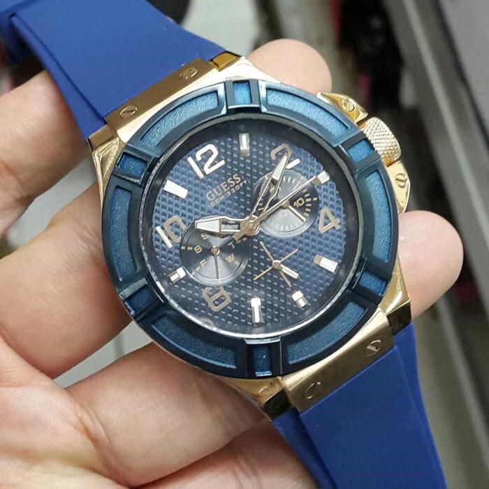 Jam Tangan Pria / Wanita Merk Guess 0247 rubber blue ORI BM Free Yes