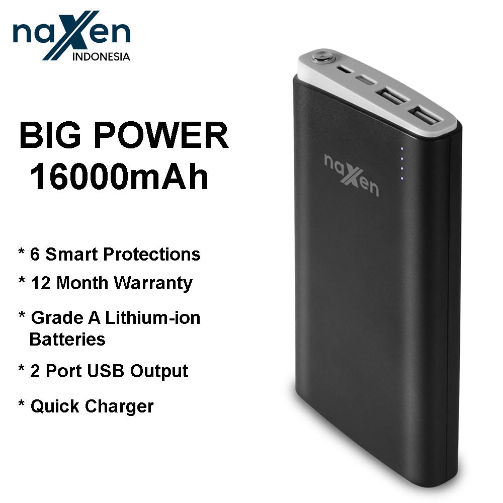 Naxen 16000mAh Fast Charging Power Bank Real Capacity Dual USB Portable External Battery Fast Mobile Powerbank for Xiaomi iPhone Samsung S9+ Oppo Vivo Phone FREE LIGHTNING + TYPE C CONNECTOR