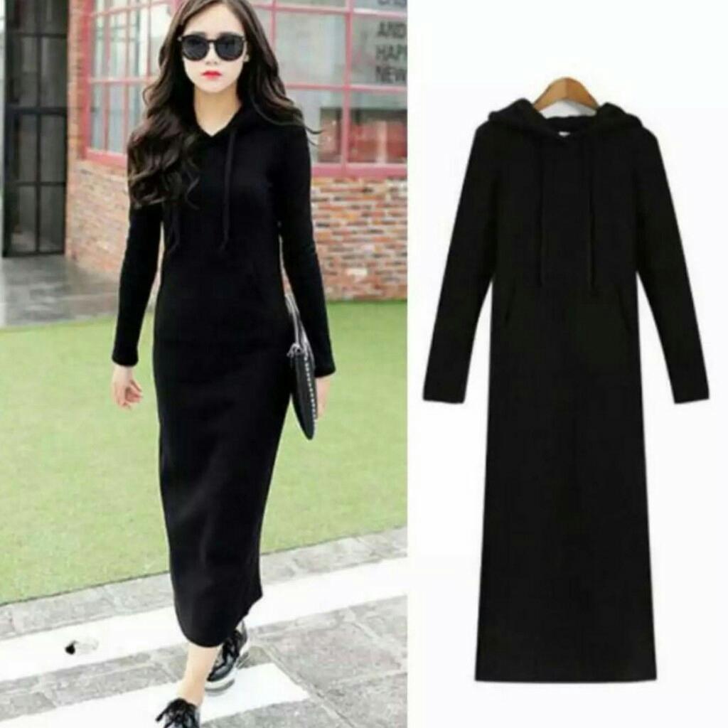 PusatFashion Dress Hoodie Elsa / Dress Wanita/ Dress Casual / Dress Maxy Panjang