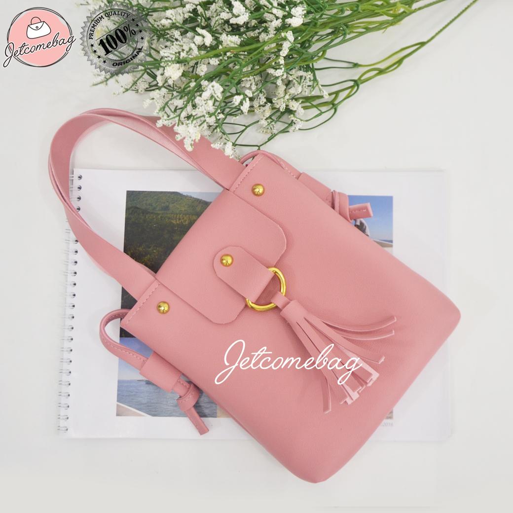 Tas Wanita Termurah Slempang Kuncir Miniso JETCOMEBAG - Peach / Ice Blue