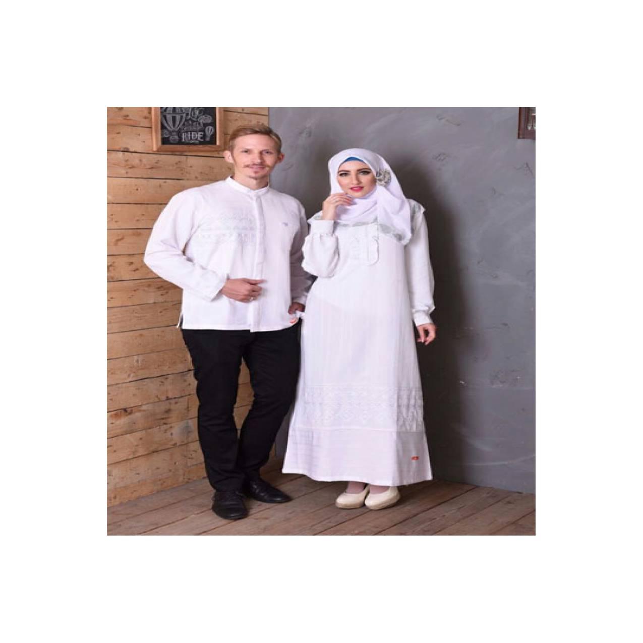 Baju Couple Muslim Sarimbit Nibras 37 Bahan Polysonic Putih