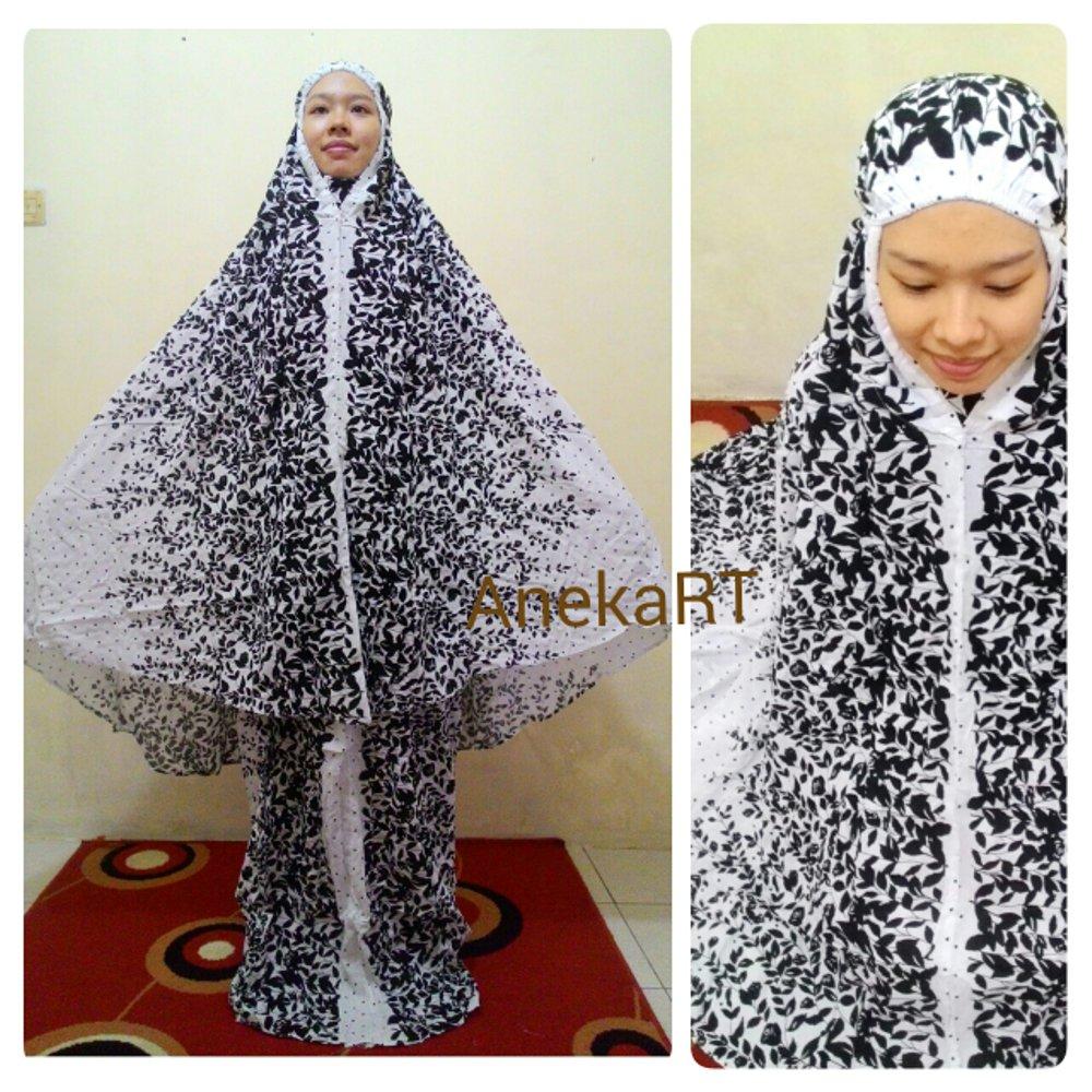 Mukena Bali Dasar Putih Motif Daun | Mukenah Katun Rayon di lapak AnekaRT amraahmad