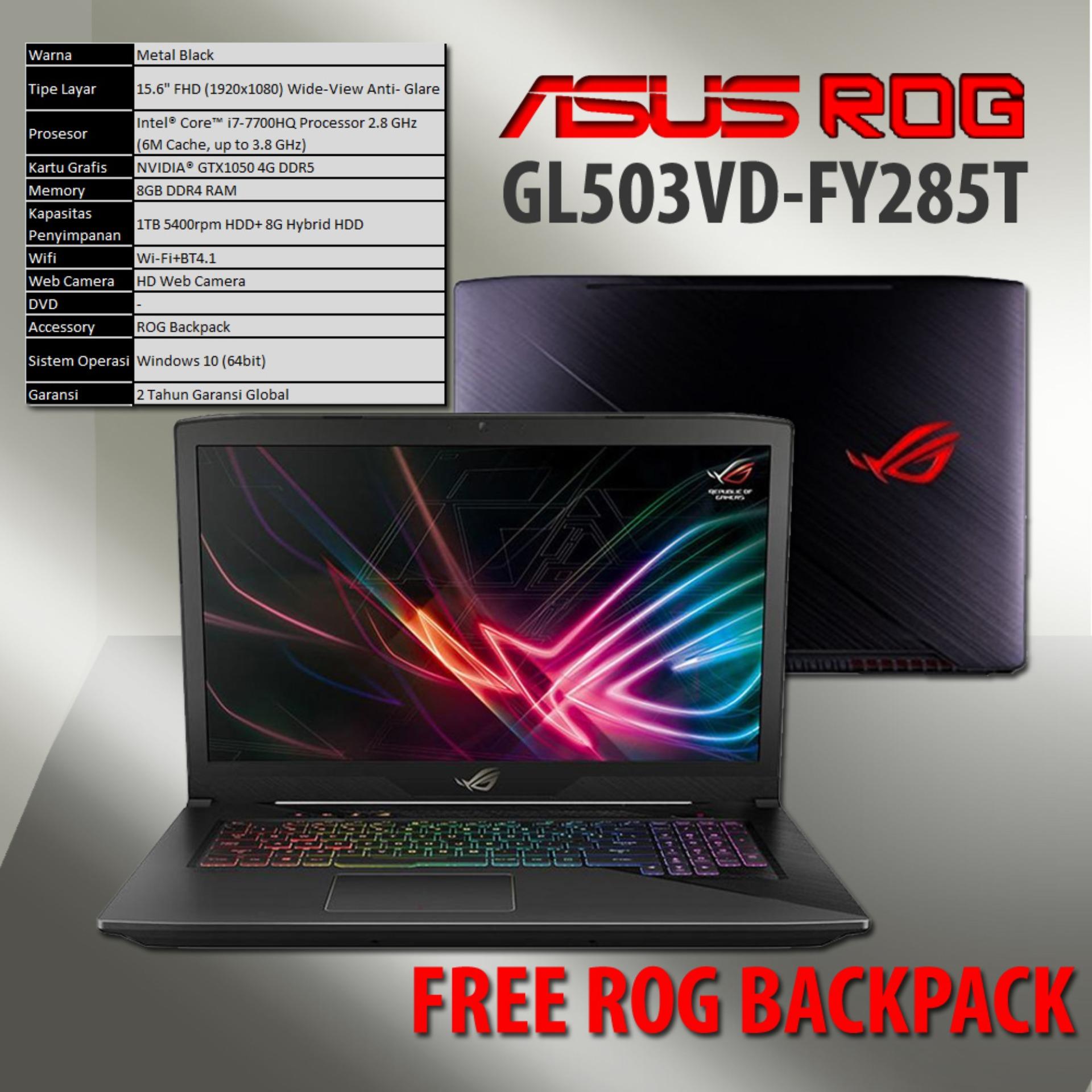 Asus ROG GL503VD FY285T i7-7700HQ_1TB HDD+8G Hybrid 8GB DDR4 RAM GTX1050 4GB VGA_WIN10 15.6 FHD - Garansi Resmi ASUS Indonesia