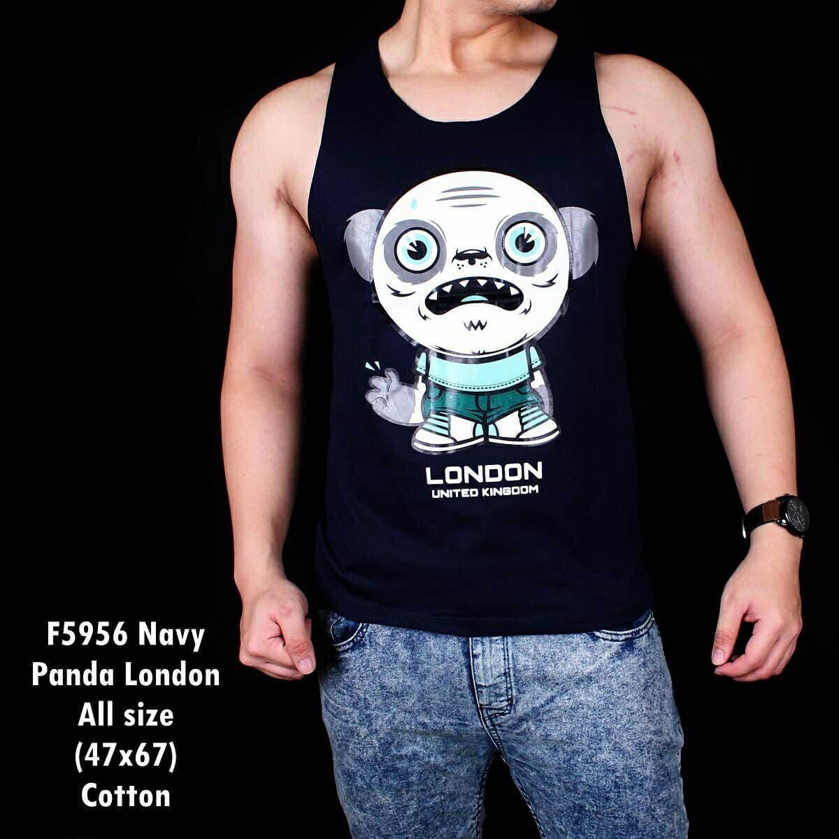 Singlet Kaos Kutang Tanktop Panda London Navy 5956