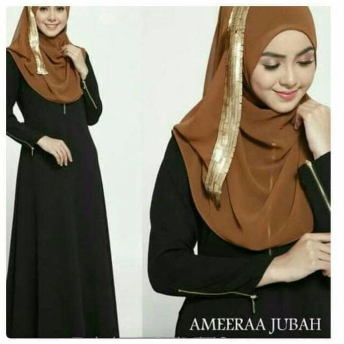 Gamis abaya arab Hitam / abaya ziper tengah