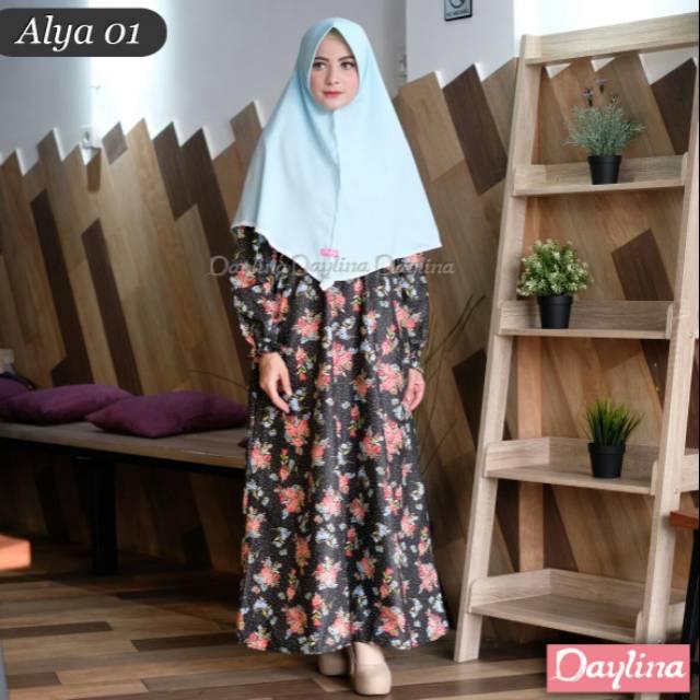 Gamis syari motif katun cantik baju jumbo murah daster rumahan Alya dress by Daylina (05 S, M)