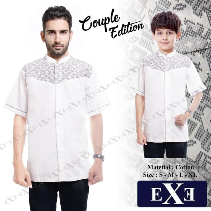 Kemeja/Baju Koko Muslim Couple Ayah Anak - Putih Kombinasi Batik