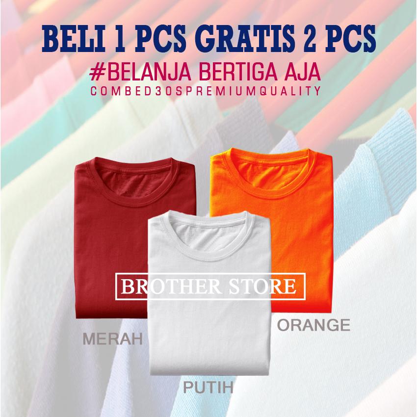 Kaos polos beli 1 gratis 2 pcs Orange Merah Putih Premium