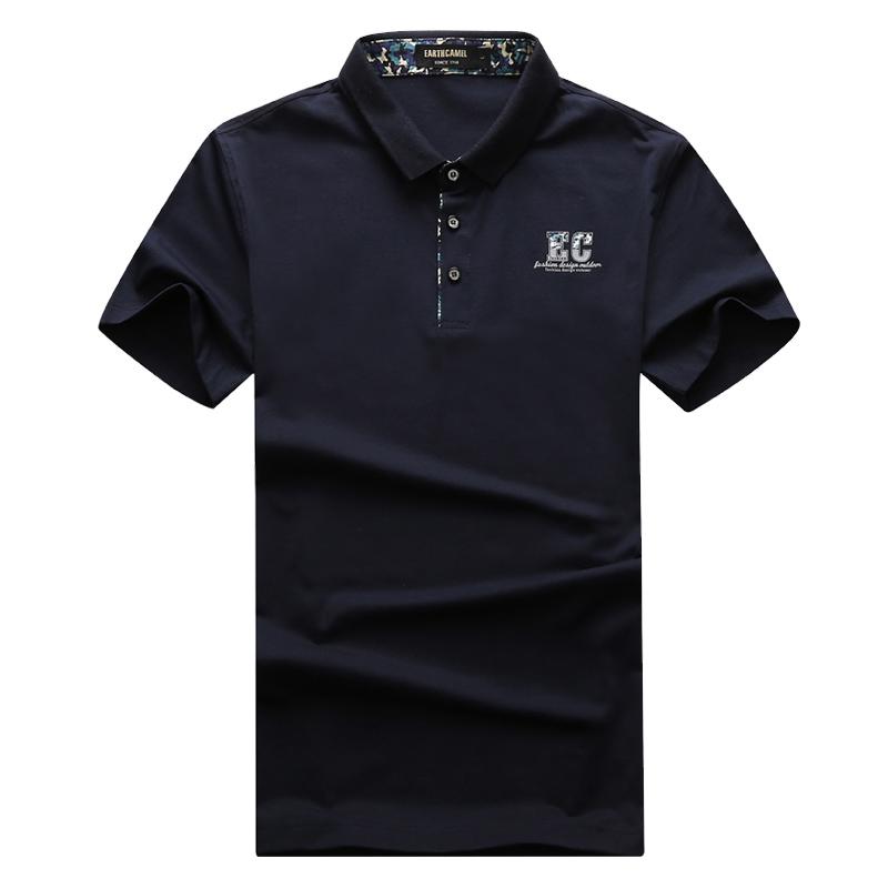 Medan Perang Sederhana Lengan Pendek Kemeja POLO Pria Kerah Turndown Lengan Bang Pendek Kaos (Safir Biru)