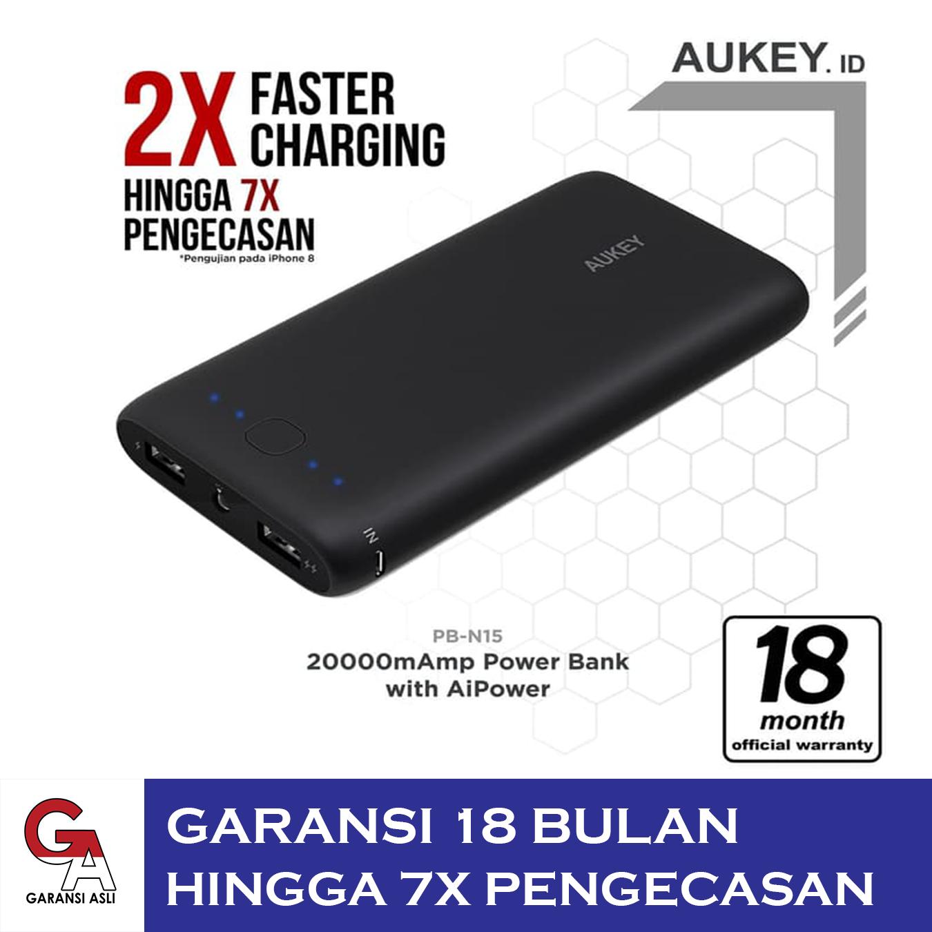AUKEY PB-N15 20000mAh PPORTABLE CHARGER EXTERNAL BATTERY POWERBANK WITH AIPOWER TECH - GARANSI ASLI