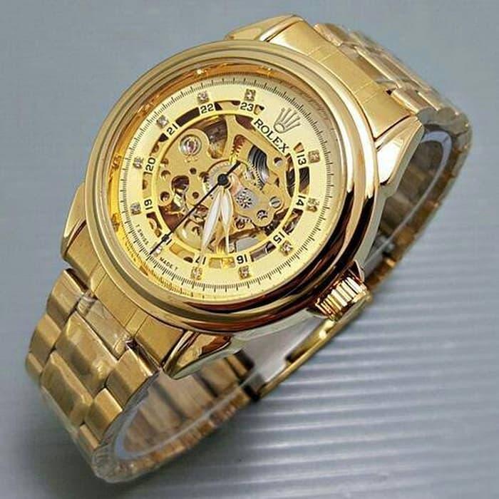 Flash Sale ...!!! Jam Tangan Pria / Cowok Rolex Rantai Skeleton Diamond Gold 16 / Jam Tangan Import / Jan Tangan Terlaris / Jam Tangan Hight Quality