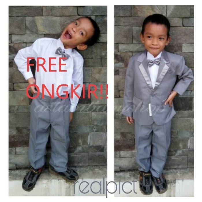 baju pesta anak laki-laki silver full/ tuxedo anak / setelan jas anak