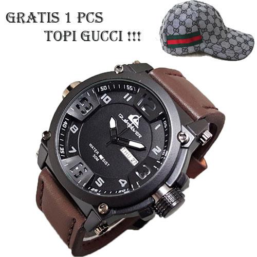 JAM TANGAN QUIKSILVER TALI KULIT QUALITAS PREMIUM-FREE TOPI GUCCI IMPOR