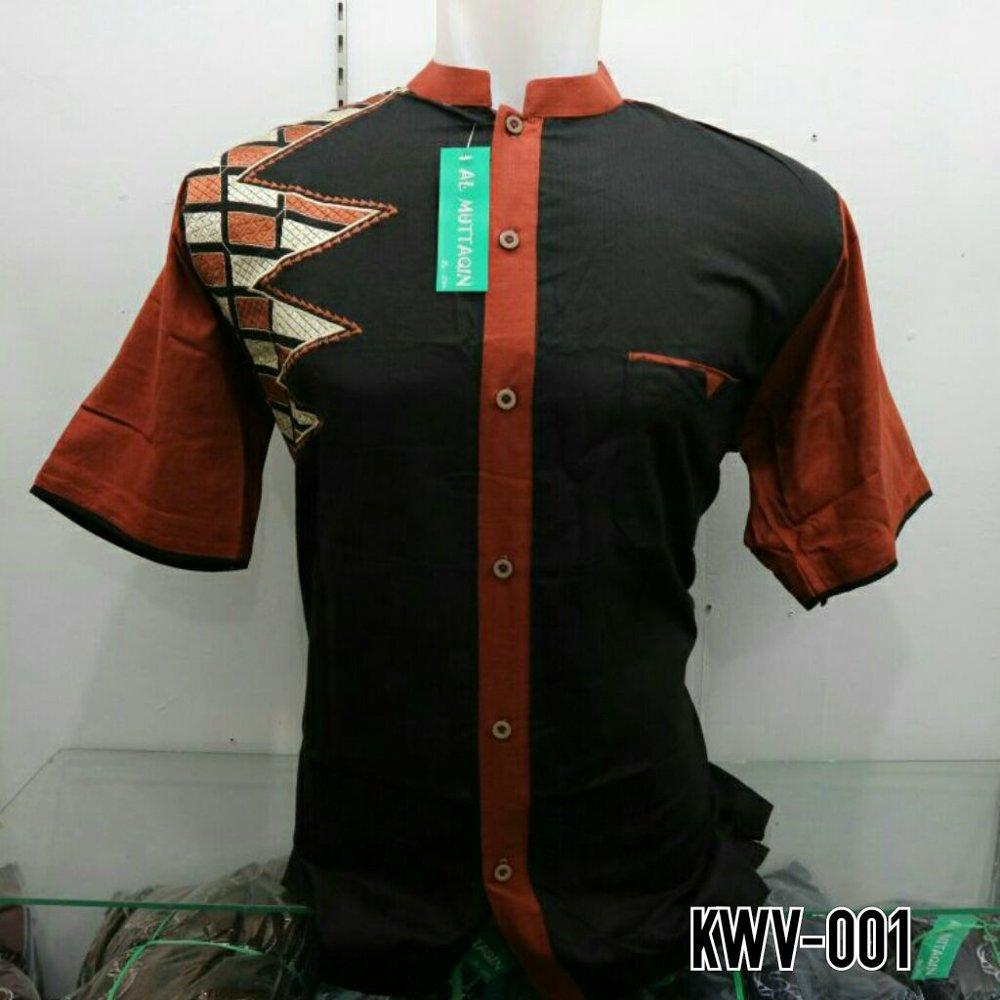 Baju Pria Muslim Kemeja Koko Busana Muslim Gamis Muslim Pria Baju Koko Hitam Kombinasi Orange KWV 001 di lapak Al Muttaqin Collection produsenbajukoko