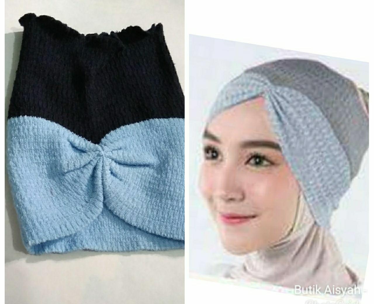 Butik Aisyah Bandana Ciput Rajut Kerut 2 Warna dalaman Hijab Jilbab Kerudung 