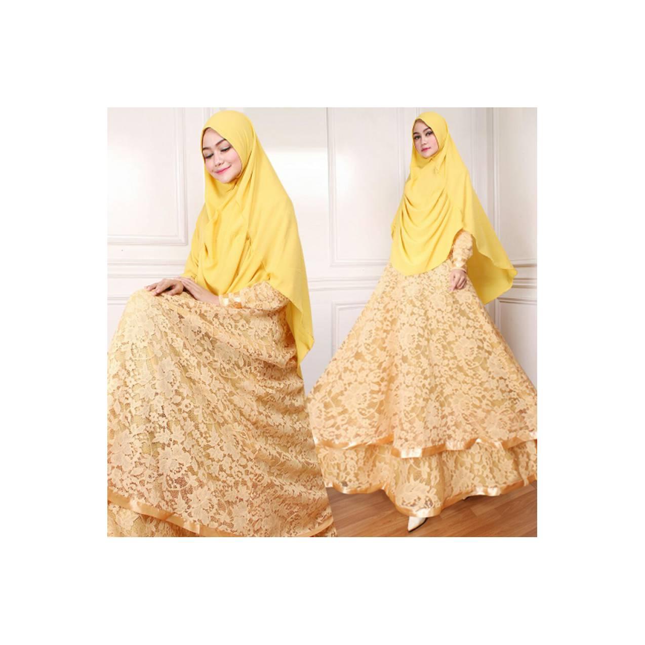 setelan gamis brocade gold gamis polos pesta brokat dress syari busui