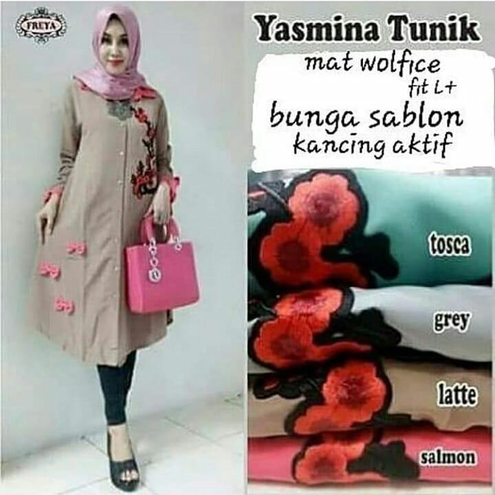 Fashion Muslim Baju Atasan Wanita Yasmina Tunik Wolfis Apk Sablon Muslim Modern