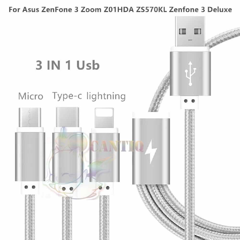 QCF Kabel Data 3in1 Cable 3in1 / Cable Data Lightning / Kabel Data Type C / Kabel Data Micro USB bisa buat charger dan transfer data Cable Data 3in1 - Grey