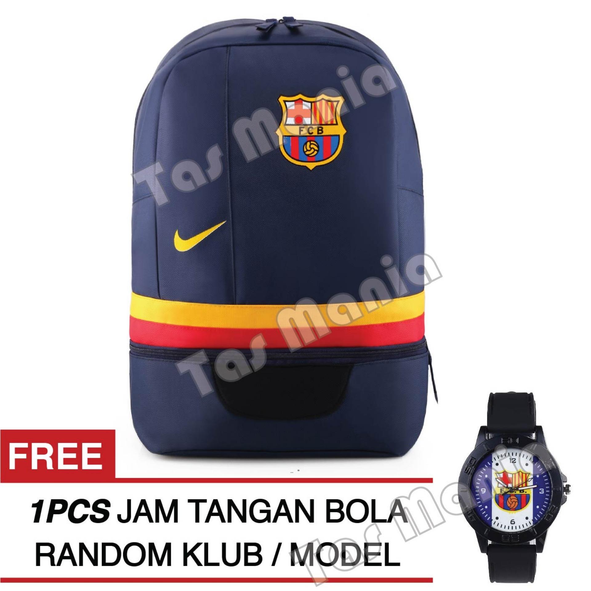 Tas Ransel Nike Bola Pria FC Barcelona Laptop Backpack Men Soccer Editions - Navy + Raincover + FREE Jam Tangan Pria Random Color / Model