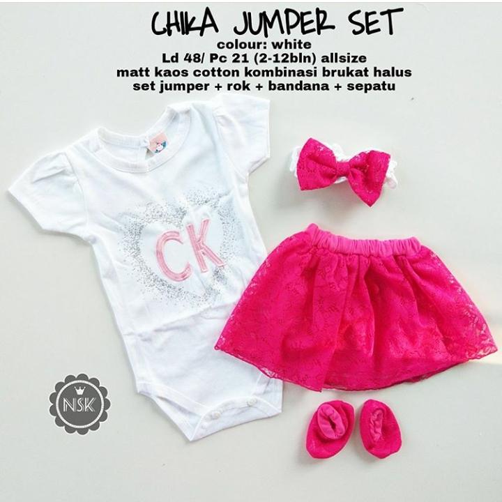 setelan jumper rok love ck free bandana dan sepatu Anak Perempuan - Baju Setelan Bayi Cewek Lucu