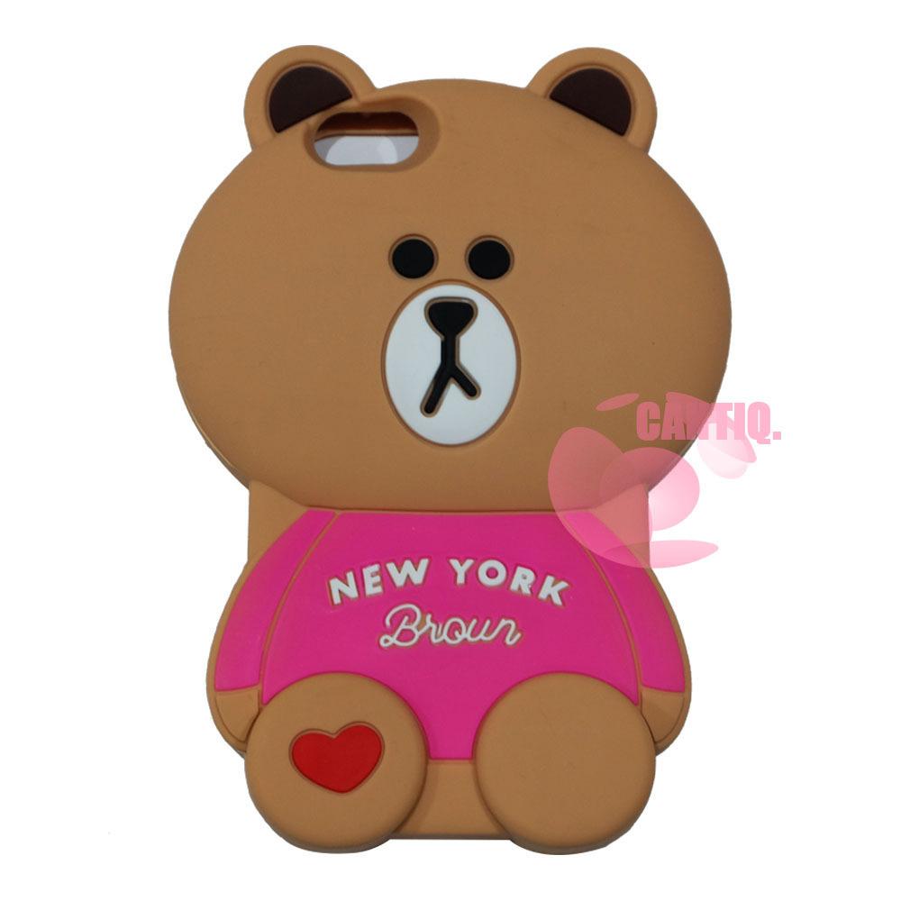 Icantiq Case 3D Vivo Y53 Silicone 3D Brown Bear Clothes Overall Design New York / Case Boneka Baju Beruang / Casing Vivo Boneka Unik / Casing Vivo Y53 / Silikon Vivo Y53 - Bear Brown Line New York