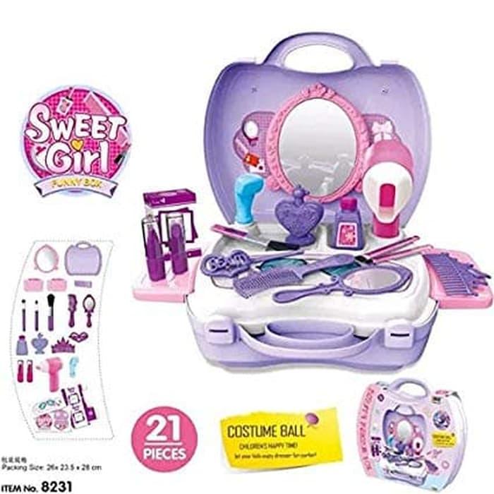 Mainan Edukasi Anak Beauty Makeup Box Dressing Play Set Koper Girl