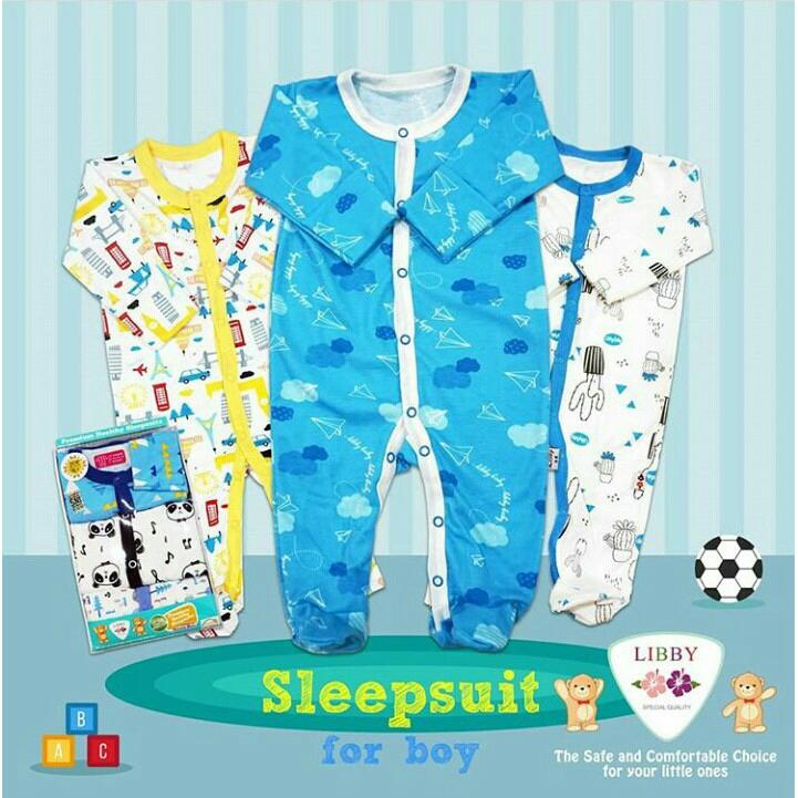 TERMURAH LIBBY PPREMIUM SLEEPSUIT (BOY) ISI 3 PCS