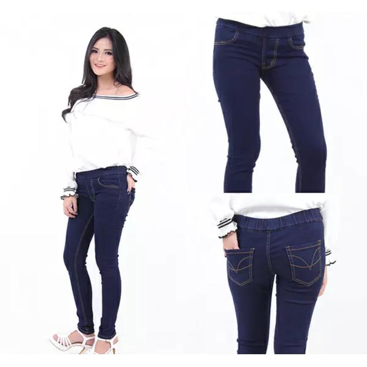 Celana Jeans Pinggang Karet - Celana Jeans Wanita - Legging Softjeans