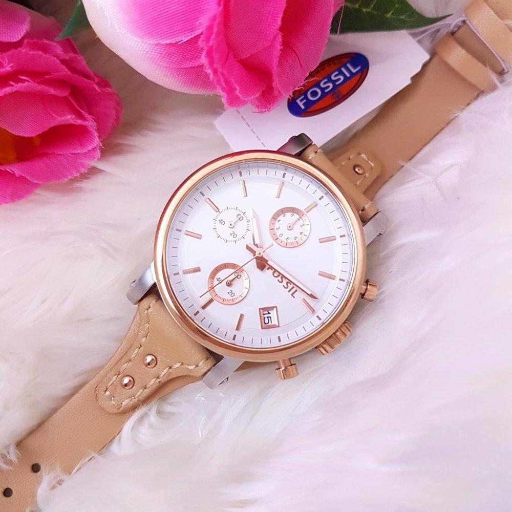 Jam Tangan Wanita Merk Fossil De Cuero Type ES 3616 Baterai
