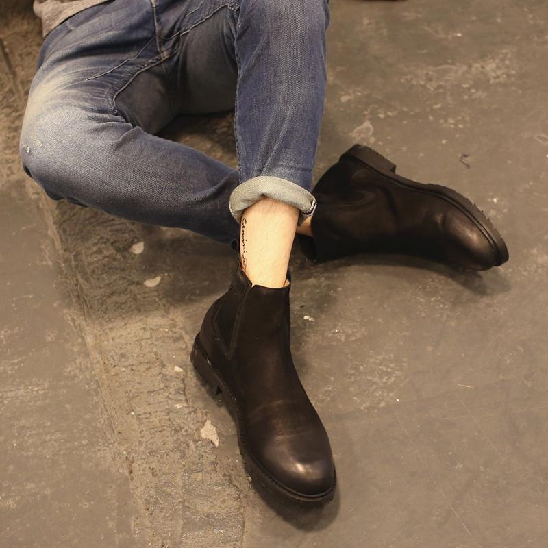 Chelsea Gaya Jepang Kulit Pria Boots Pendek Punk (Hitam Tambah Beludru Model)