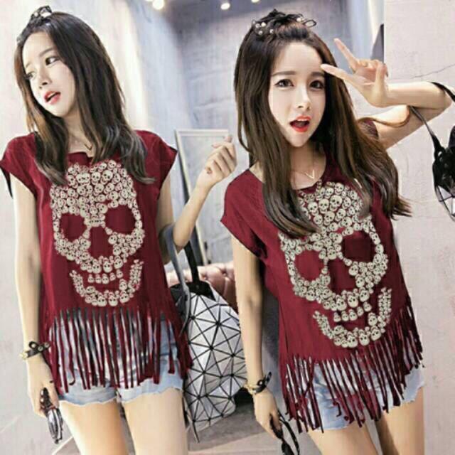 DAMAI FASHION JAKARTA - baju atasan wanita Skull RUMBAI - tiga warna BAJU MURAH TANAH ABANG