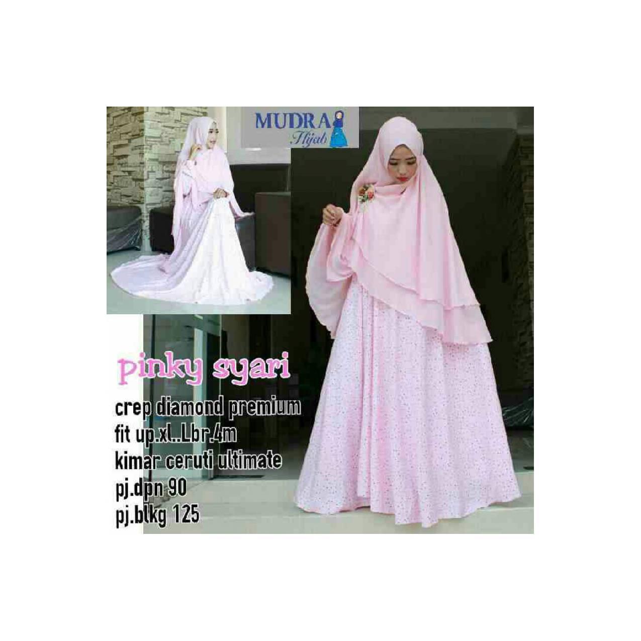 pinky syari ori mudra / set gamis pink