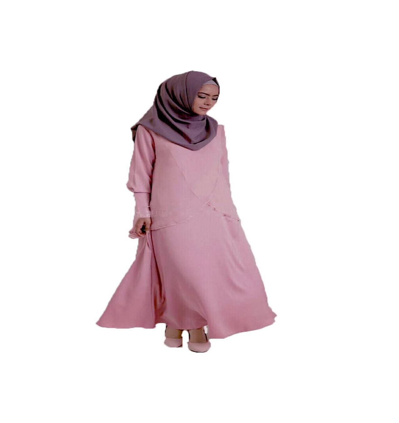 Best Gamis fashion Pinky Style double layer J040 elegan MURAH Terbaru