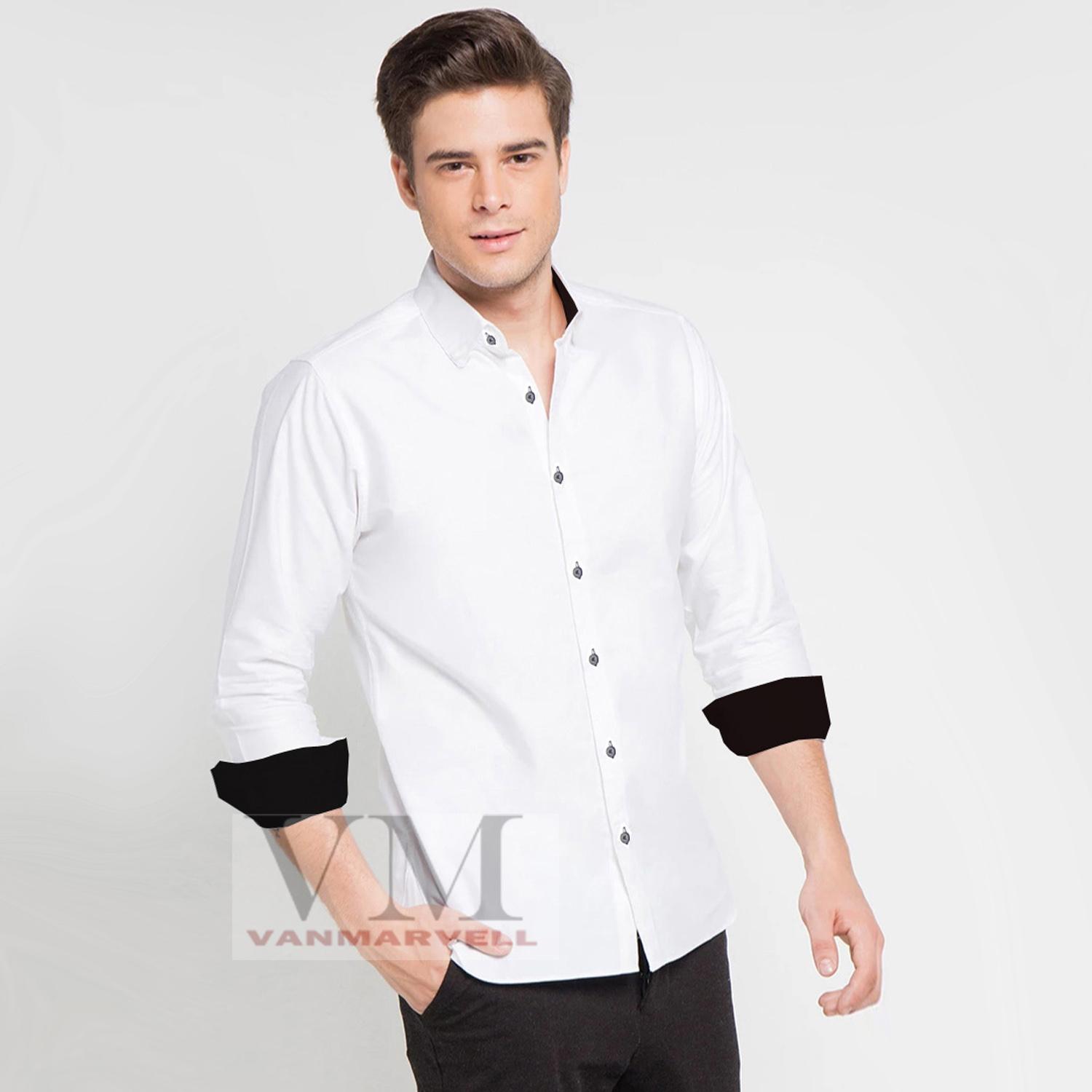VM Kemeja Casual New Kombinasi Putih Hitam - Long Shirt