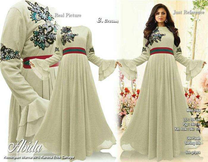 Kenzmal- Maxi Gamis Dress Baju Muslim Wanita Gamis India Adibah Cream