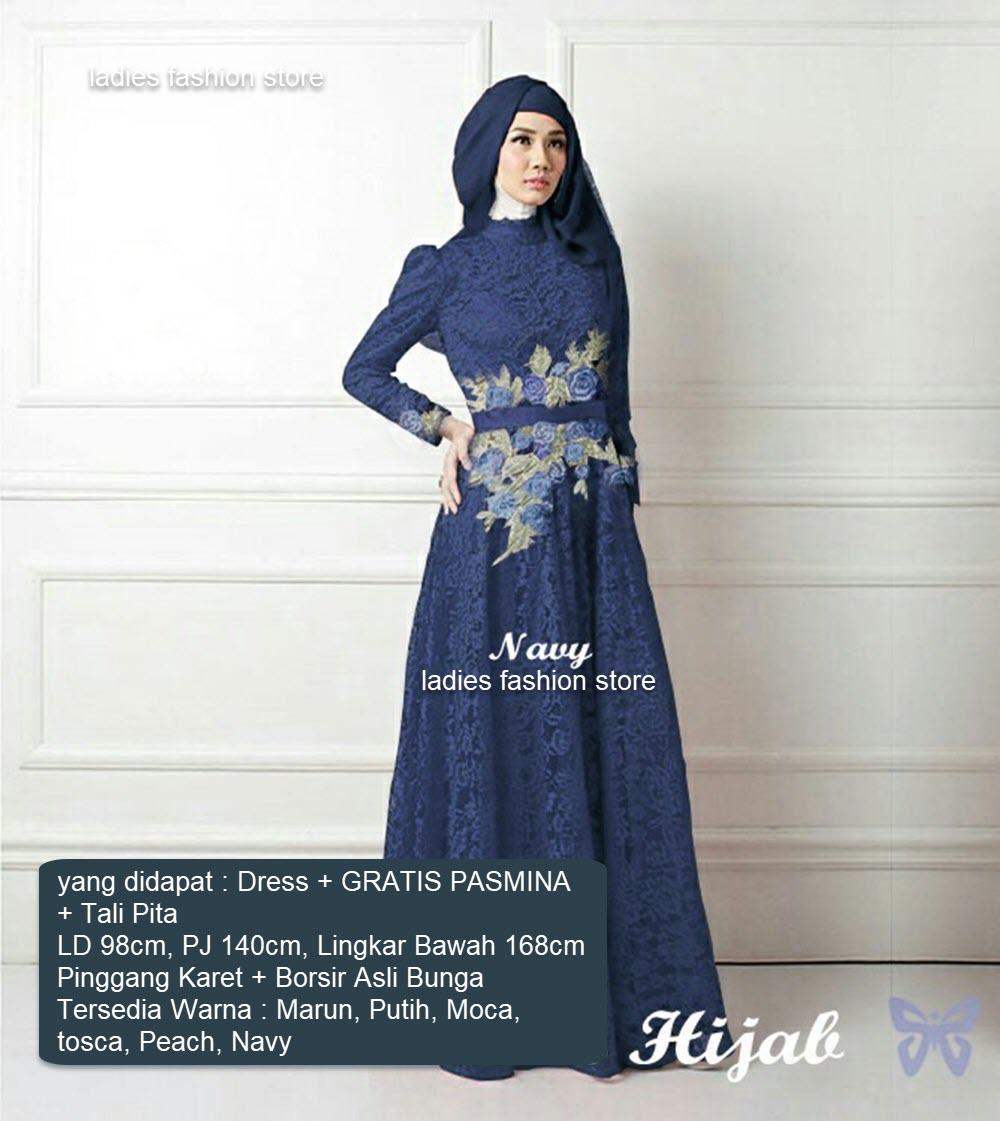 Dress Pesta Muslim Wanita GRATIS PASMINA / Pesta Brukat / Gaun Gamis Modern / Pakaian Syari / Gamis Pesta Model Baru / Gaun Brukat / Gaun Muslimah Remaja Murah / Setelan Gamis Terbaru / Baju Syar'i Baru(salindaro) SS MARUN PUTIH MOCA TOSCA PEACH NAVY