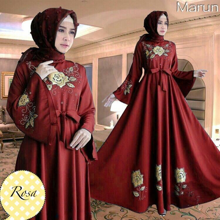 Gamis Rosa Maxi Dress Syari Balotelli HQ - Maroon