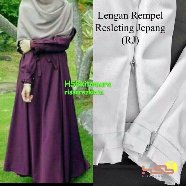Gamis Balotelli / gamis polos baloteli/ gamis baloteli/lengan rempel resleting jepang / Plipit Bunga Putih