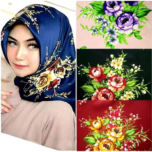 Gamis Wanita - new kerudung bunga ( pasmina segi empat hijab)