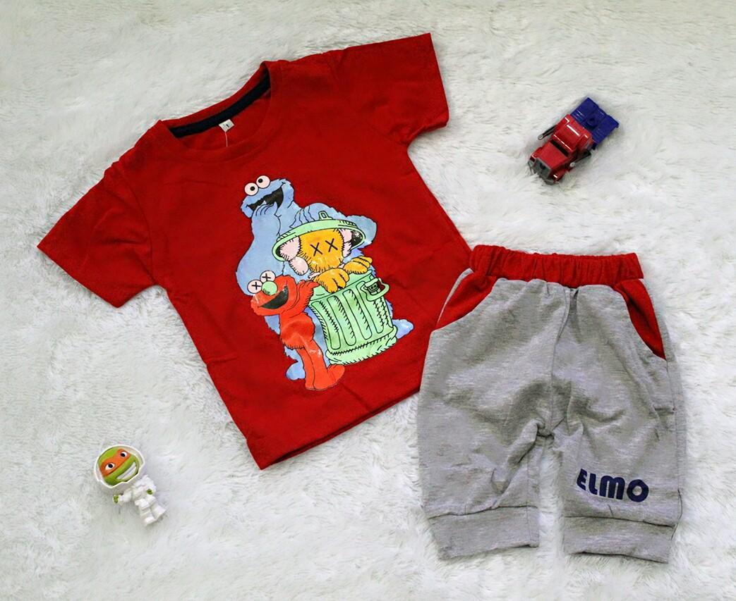 Size 1, 2 dan 3 / Setelan Baju Celana Bayi Anak - Joger Elmo New