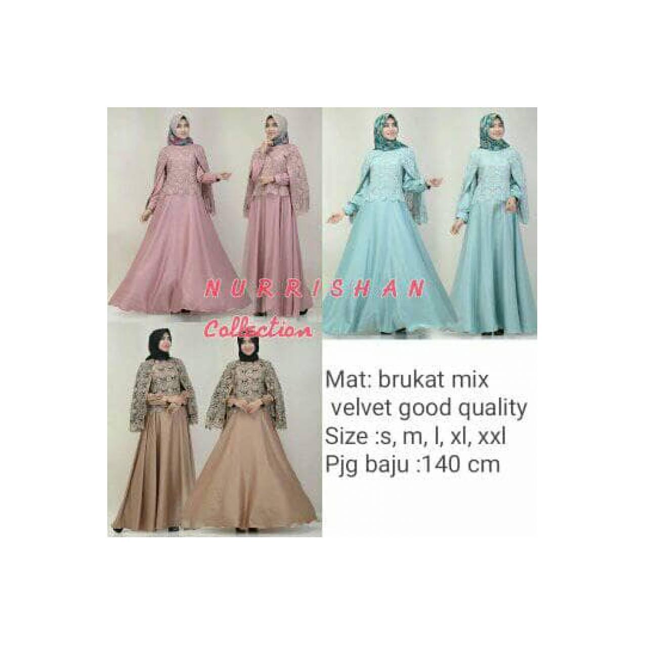 gamis no jilbab bhn velvet mix brukat