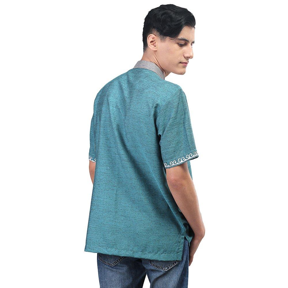 Baju Koko Pria Baju Muslim Baju Takwa Kemeja Atasan Warna Toska Lengan Pendek Keren Elegan