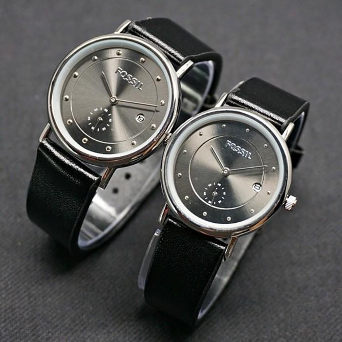 jam tangan couple / jam tangan couple anti air / jam tangan couple murah / jam tangan couple casio / jam tangan couple keren / jam tangan couple swiss army / Jam Tangan Pasangan Fossil Couple SK700 Leather Black Silver DISKON MURAH!!!