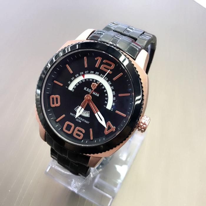 JUAL JAM TANGAN PRIA KADEMAN RANTAI TANGGAL HARI BLACK ROSEGOLD